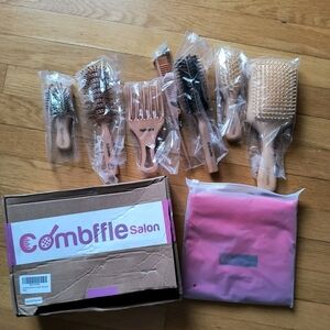 Combffle Salon Bamboo Hair Brush Set 8 Piece Set With Bag